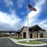 Alternate view of outside practice with American flagpole